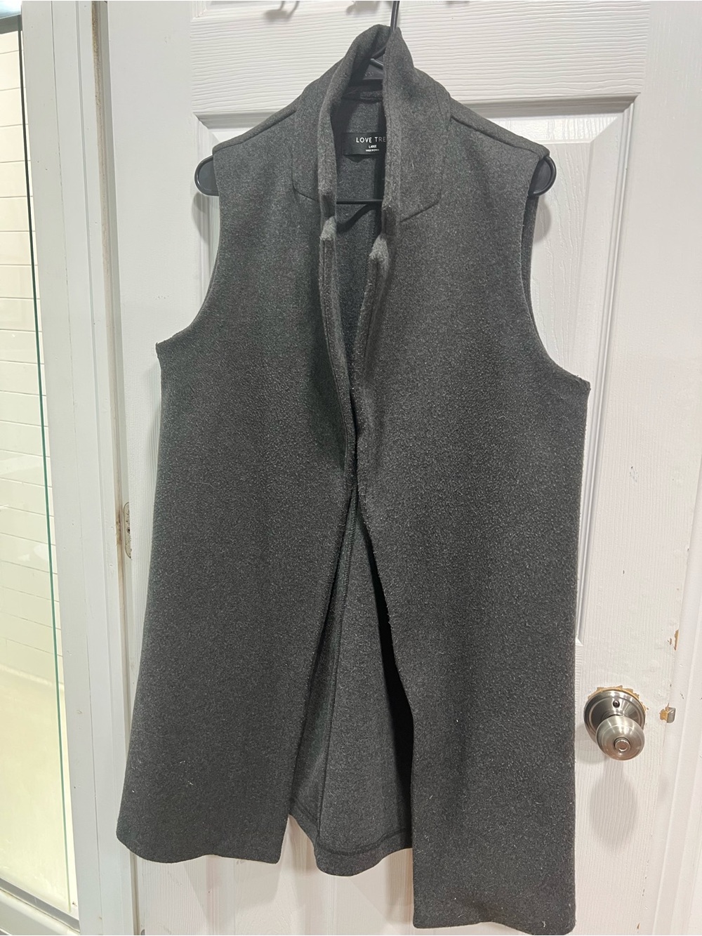 Love Tree Sleeveless Long Open-Front Vest in Charcoal